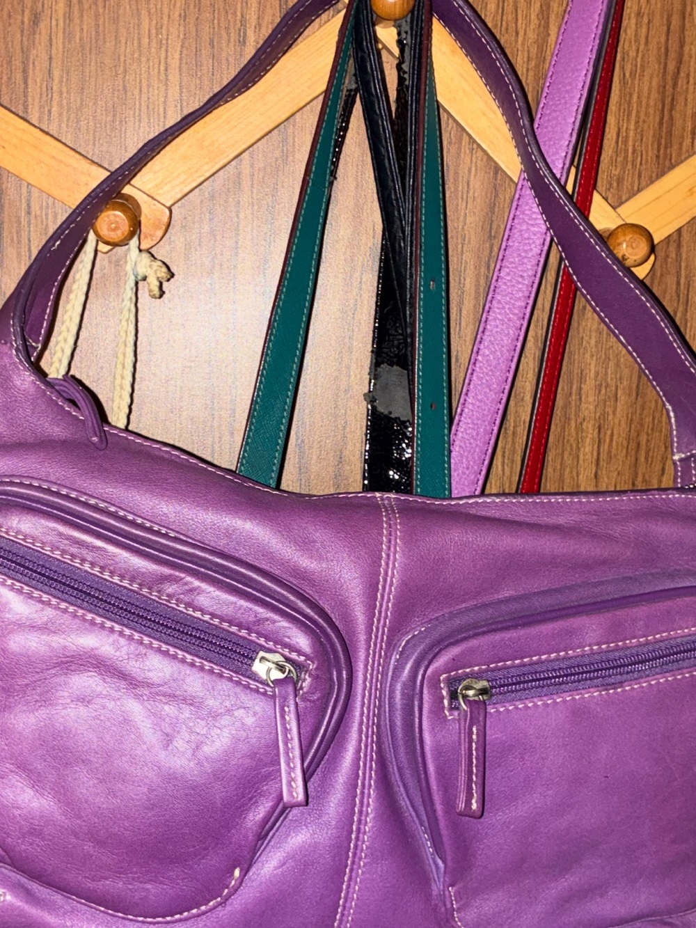 Tignanello Purple Leather Hobo Shoulder Bag